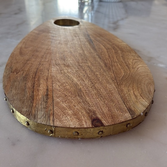 Natural Wood Cheese Board With Golden Edge Gold Accents - Picture 3 of 14